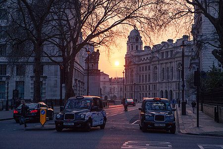 London taxis captured at sunset around Westminster in Central London, image taken with a Canon DSLR thumbnail