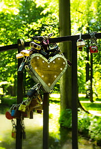 Stainless Steel and Brown Heart Lock on Black Metal Bar thumbnail