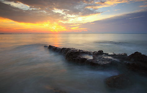 jetty, sea, dawn, nature thumbnail