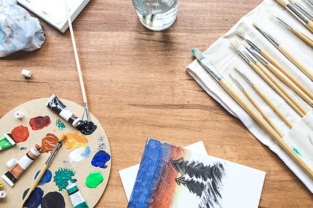 Paint Brushes, Palette & Canvas Photo thumbnail