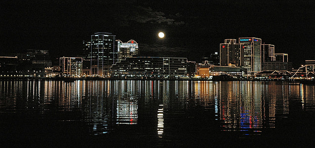 landscape photography of commercial buildings during nighttime thumbnail