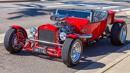 classic red Hot Rod on road thumbnail