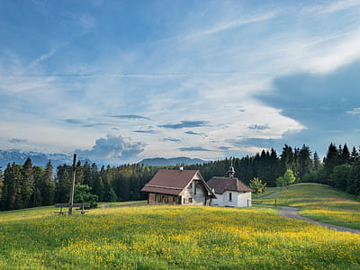 White and Brown House on a Green Field Under Blue Sky thumbnail