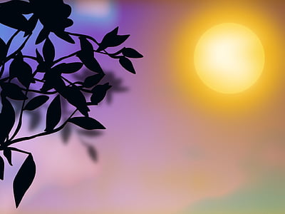 leaf silhouette under sun painting thumbnail