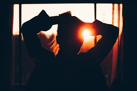 silhouette of person raising hand near window thumbnail