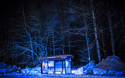 Photography of Bus Stop During Winter thumbnail