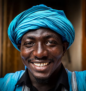 photography of man in blue turban smiling thumbnail