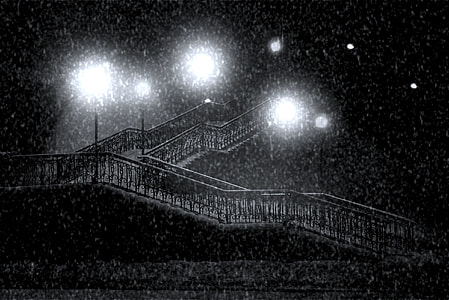 grayscale photography of staircase during night time thumbnail