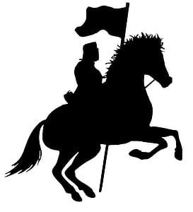 Silhouette of rider on rearing horse. thumbnail