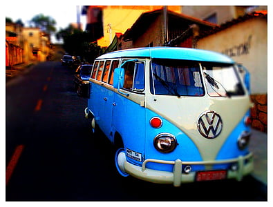 blue and white Volkswagen Kombi thumbnail