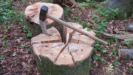 hammer and chisel on tree stump thumbnail