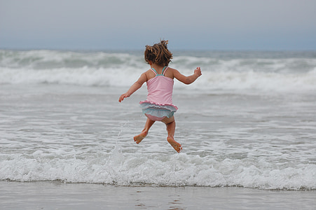 timelapse photography of girl jumping by the seashore thumbnail