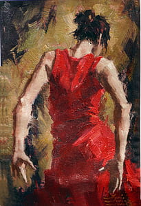 woman in red dress canvas painting thumbnail