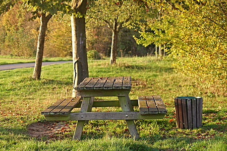 brown wooden picnic table thumbnail