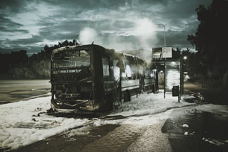 grayscale photo of bus thumbnail