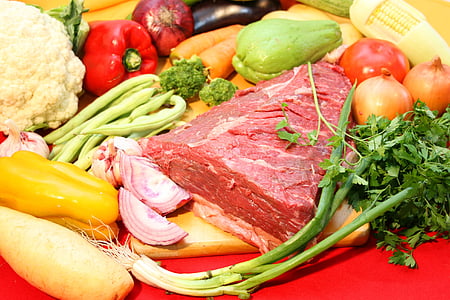 raw beef surrounded by vegetables and spices thumbnail