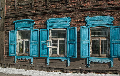 three blue wooden windows thumbnail
