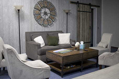 brown suede loveseat and four sofa chairs thumbnail