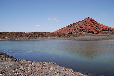 lake near brown mountain during daytime thumbnail