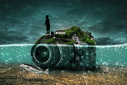 black Nikon DSLR camera on water thumbnail