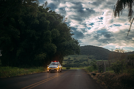 Road with police car in the landscape thumbnail