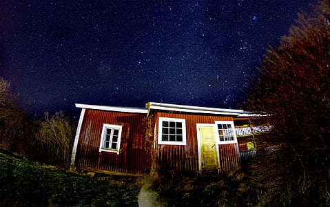 red shed under blue sky thumbnail