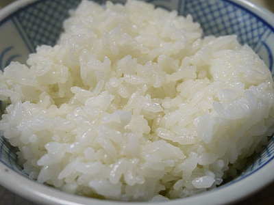 cooked rice in white and blue ceramic bowl thumbnail