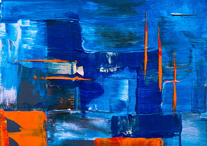 Blue, Orange, White, and Green Abstract Painting thumbnail