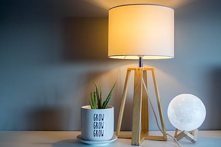 brown wooden base desk lamp thumbnail
