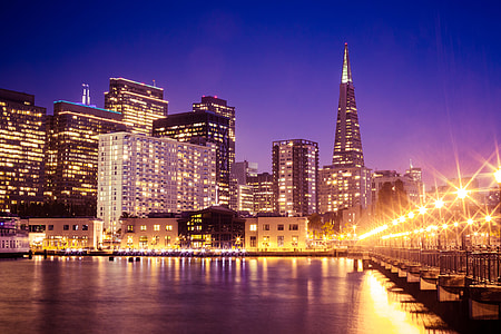 Wonderful San Francisco Skyscrapers Cityscape From Pier at Night thumbnail