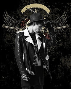 grayscale photo of man in leather jacket thumbnail