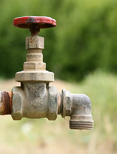 gray and red faucet in selective focus photography thumbnail