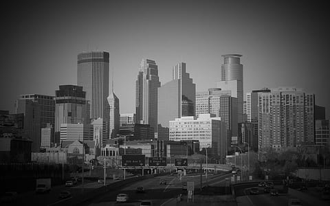 grayscale photo of high-rise buildings thumbnail