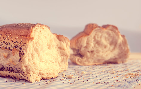 baked bread on white and blue table cloth thumbnail
