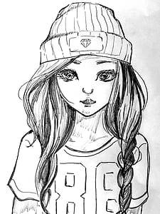 girl wearing knit cap sketch portrait thumbnail