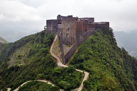 aerial photography black building on top of mountain thumbnail