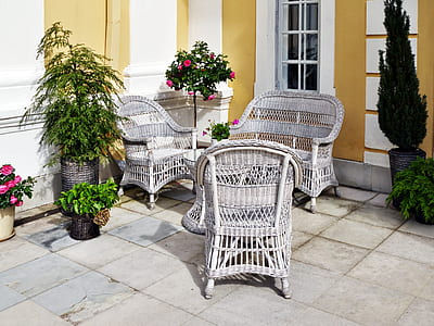 white wicker chair and bench outdoor thumbnail