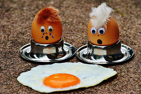 two brown eggs on holders with fried egg illustration thumbnail