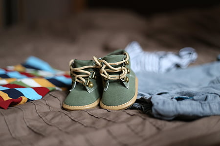 pair of toddler's green-and-brown suede work boots thumbnail