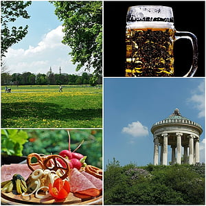 gazebo, beer mug, pretzels, and green field collage thumbnail