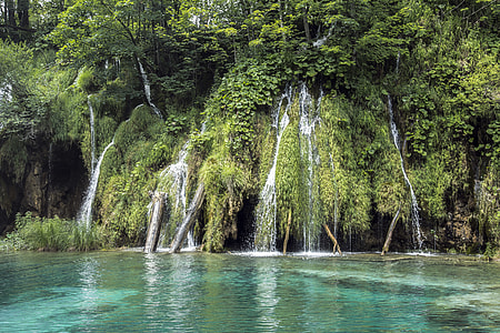 waterfalls with green trees thumbnail