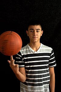 man wearing black, white, and gray striped V-neck T-shirt thumbnail
