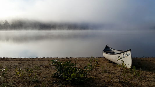 gray canoe near seashore gray canoe near seashore thumbnail
