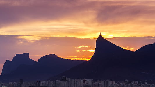 Silhouette of Mountains With Cross thumbnail