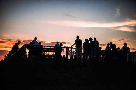 silhouette of group of people standing near railings thumbnail