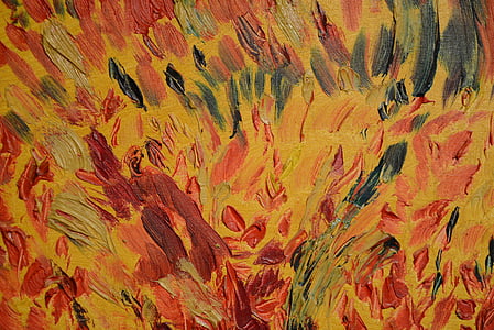 green, orange, and yellow abstract painting thumbnail