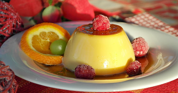 yellow pudding with red fruits thumbnail