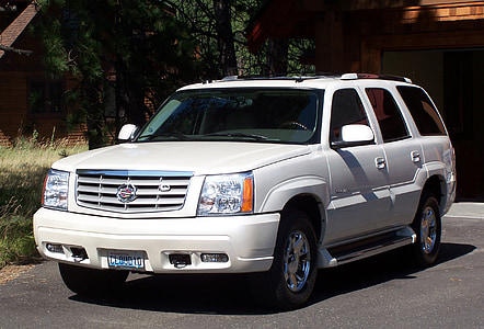 white Cadillac SUV parked on sidewalk thumbnail