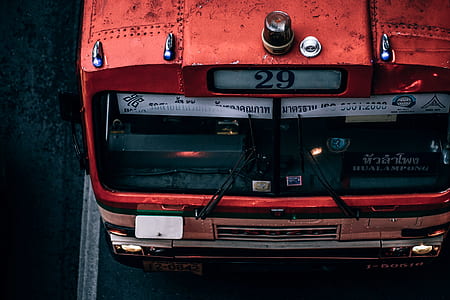 aerial photography of red bus thumbnail