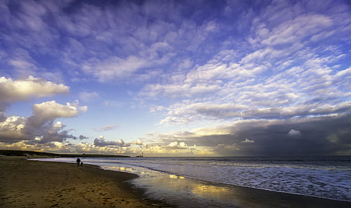 Person Walking on Shore on Beach thumbnail